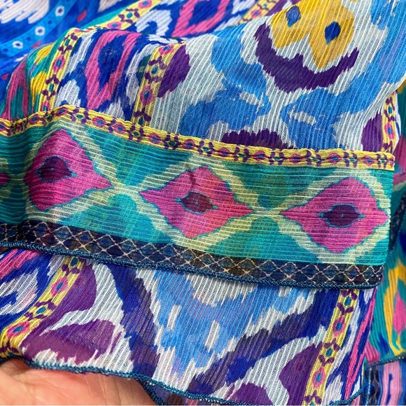 💙 ZARA BOHO BLUE MULTI ABSTRACT COLD SHOULDER LOOSE FIT CROPPED TOP! - Picture 11 of 16